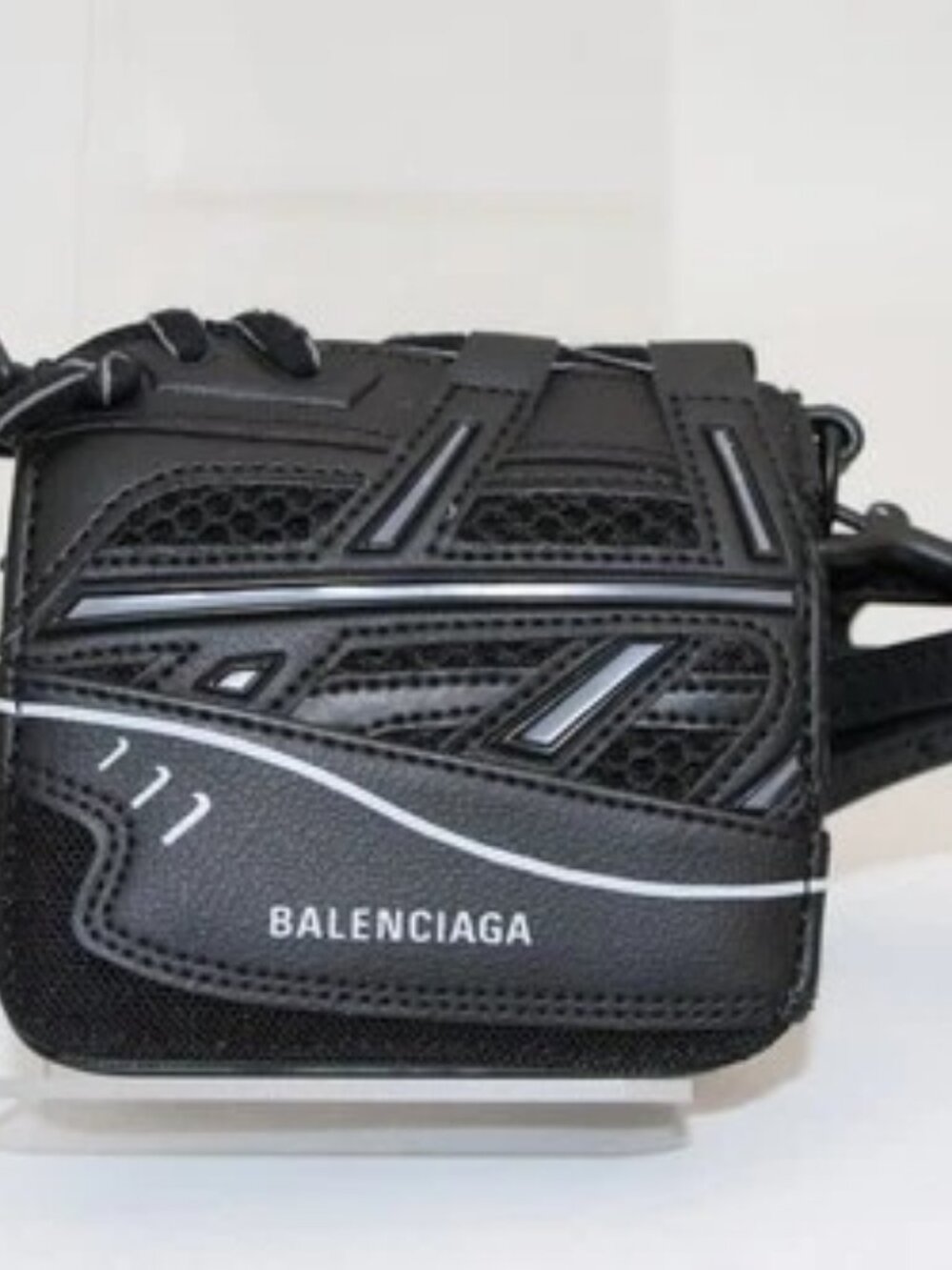 Balenciaga Faux Calfskin Fabric Sneakerhead Crossbody Wallet - Black